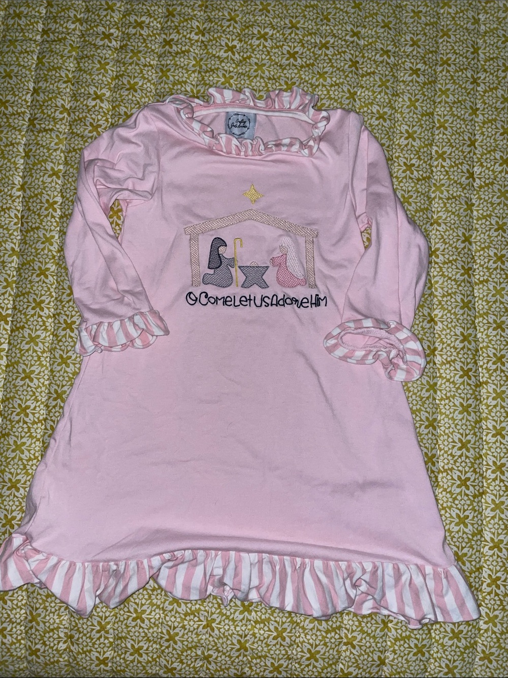 Pink Ruffled Embroidered Nativity Nightgown